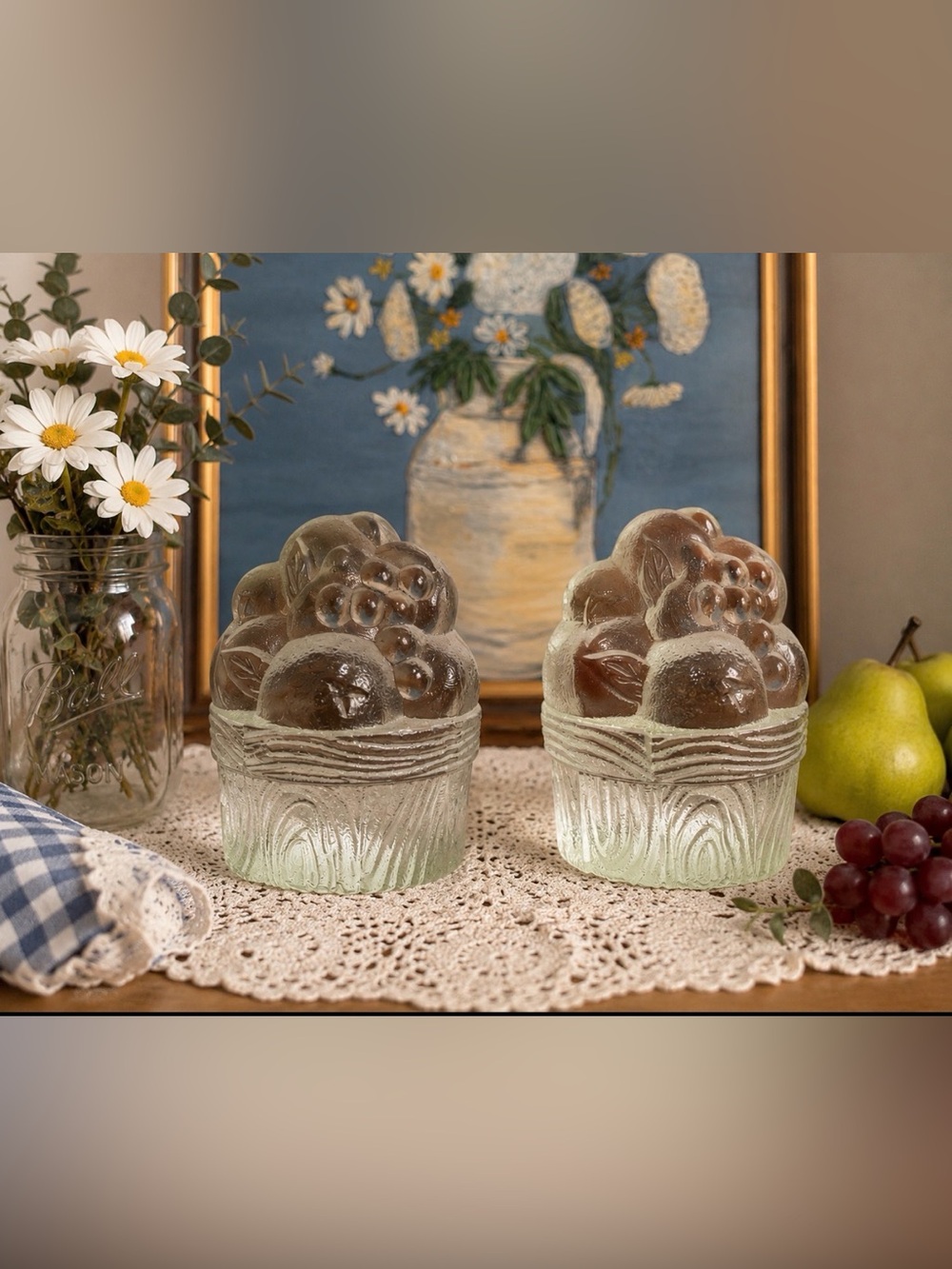 Clear Glass Fruit Basket Decorative Pair - Home Kitchen Accent